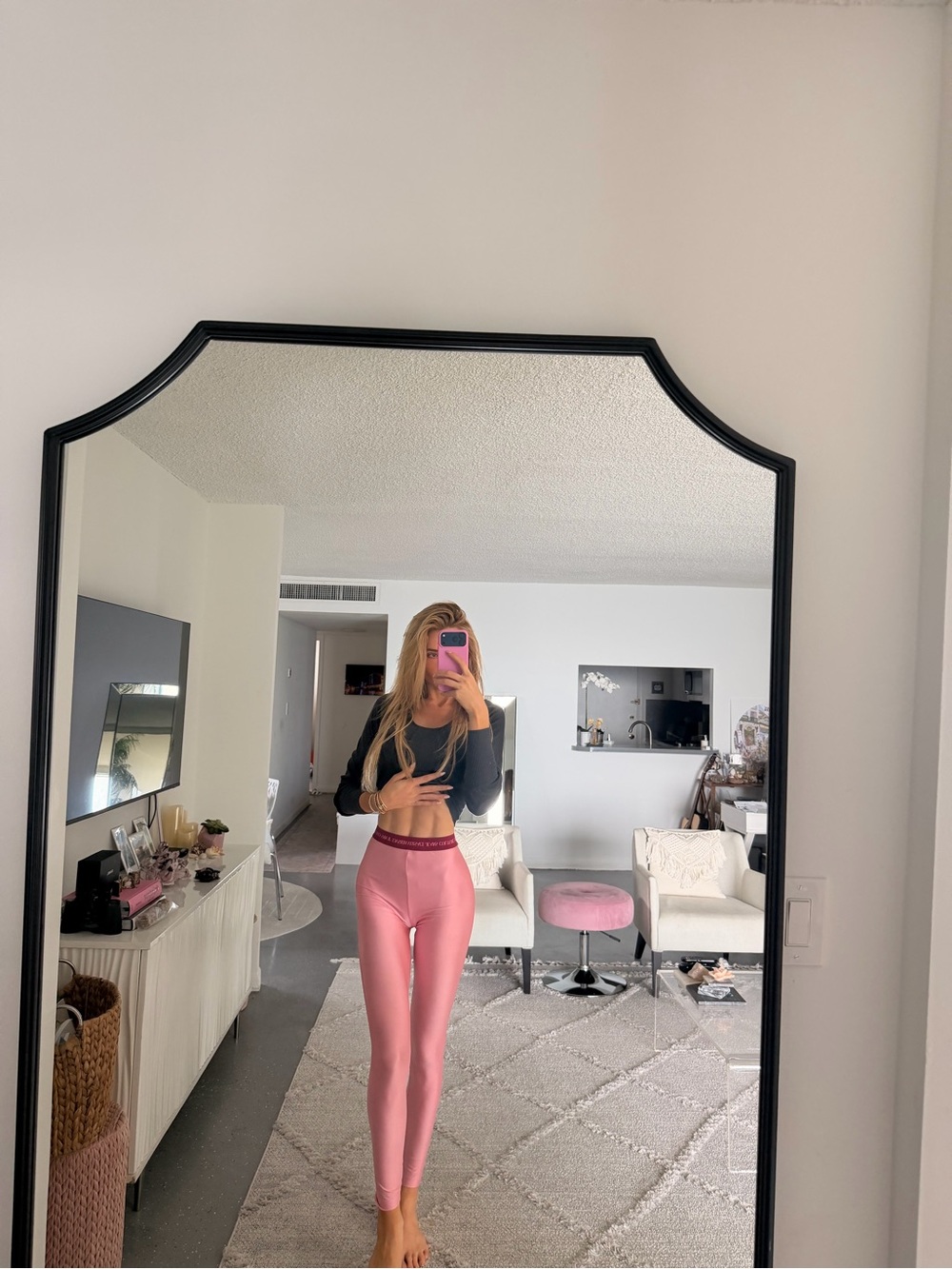 Versace Jeans Couture Pink Leggings with Maroon Logo Waistband